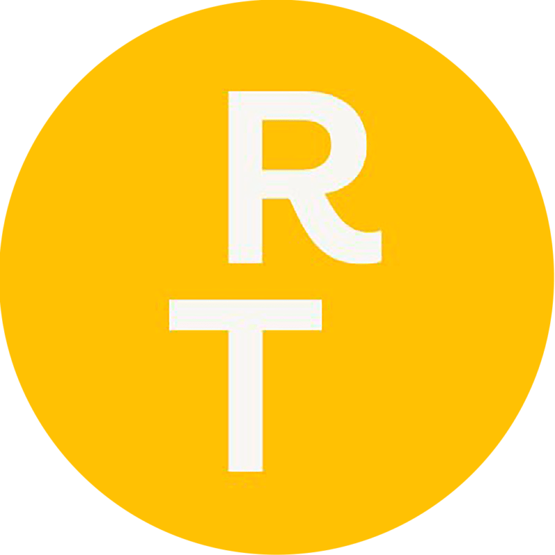 Yellow circle with letter R and T in white.